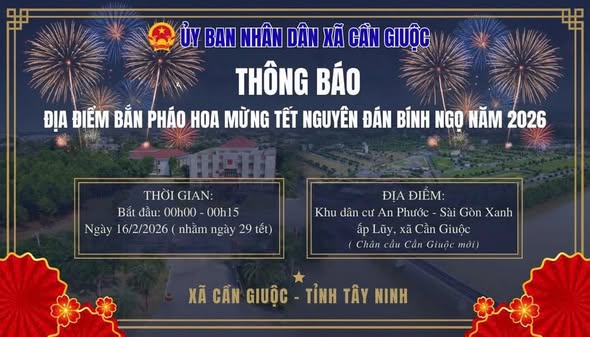 Thông báo địa điểm bắn pháo hoa mừng Tết Nguyên đán Bính Ngọ năm 2026 tại Khu dân cư An Phước – Sài Gòn Xanh